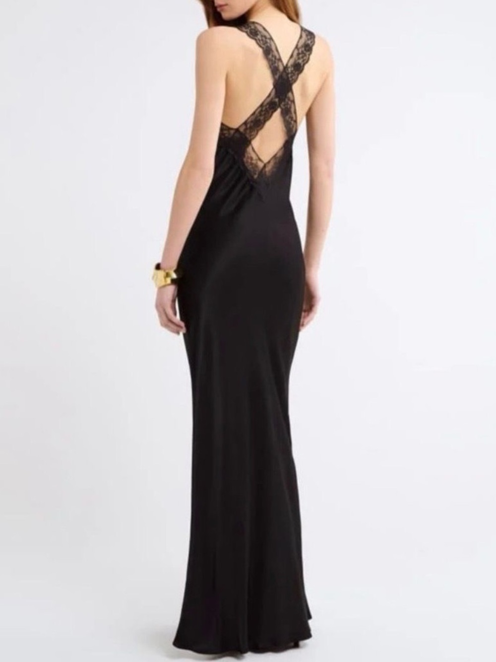 Rumored Black Crossroads Maxi Dress Lace Slip Gown Criss Cross Back size L